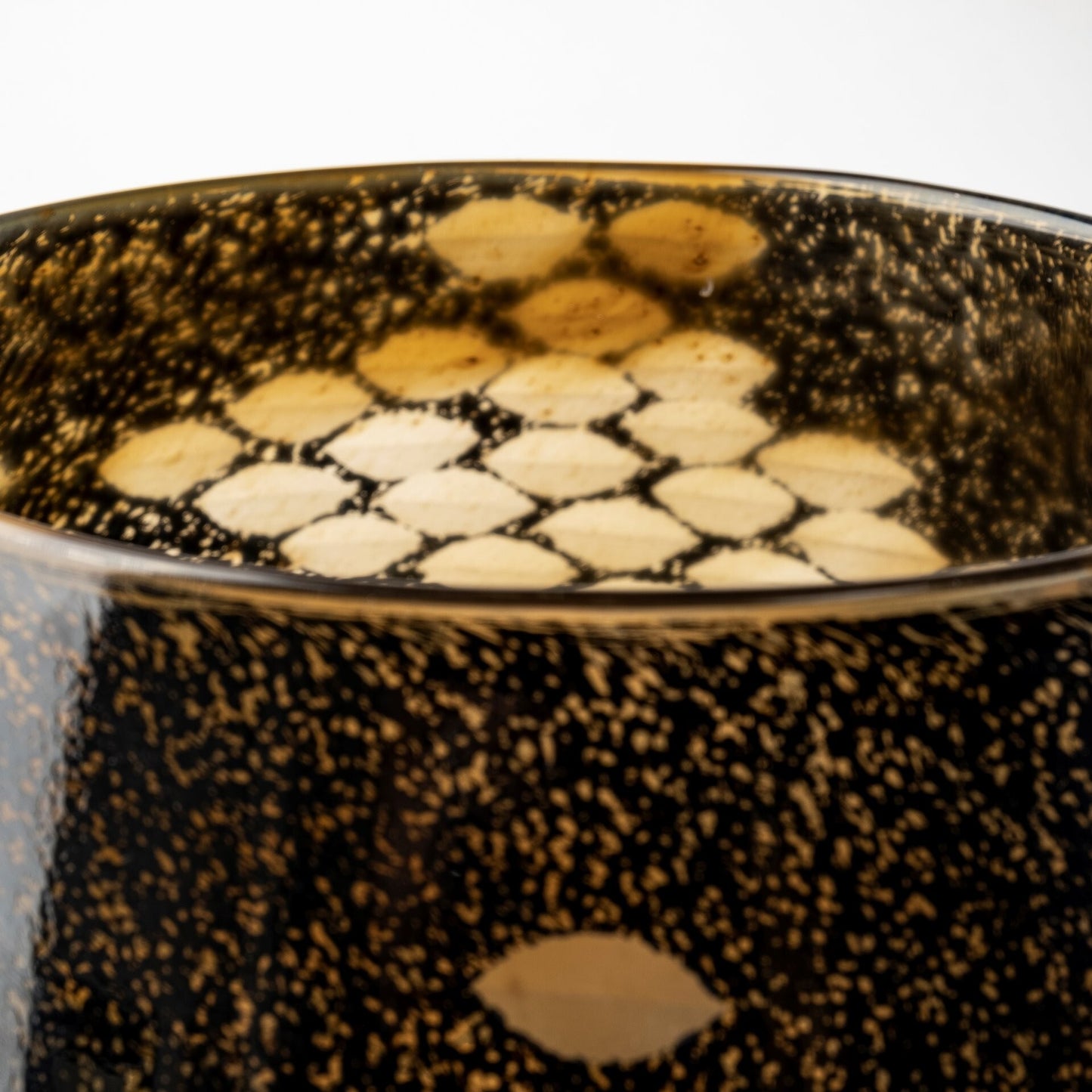 Artisan bubble glass bowl vase in black and gold perfect for contemporary and eclectic home decor