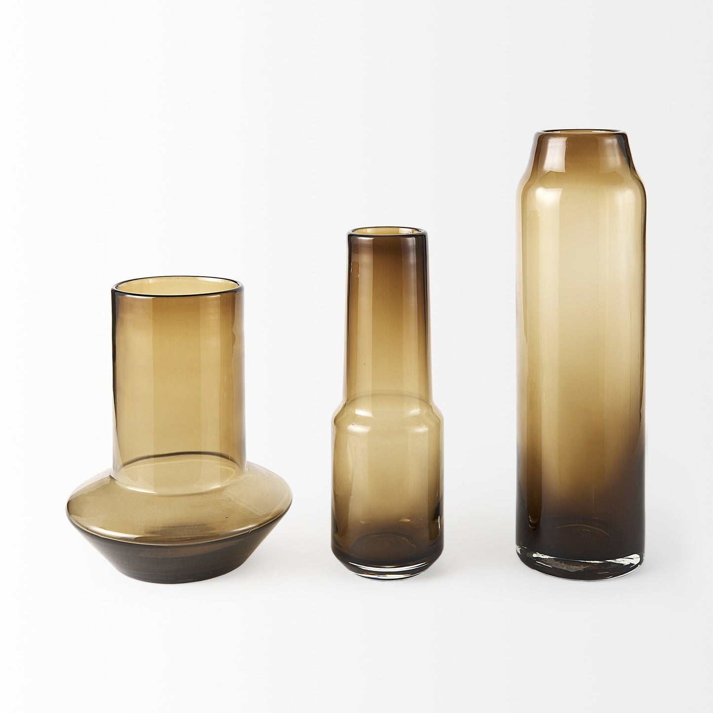 Close-up of soft brown ombre color on vintage inspired crystal glass vase