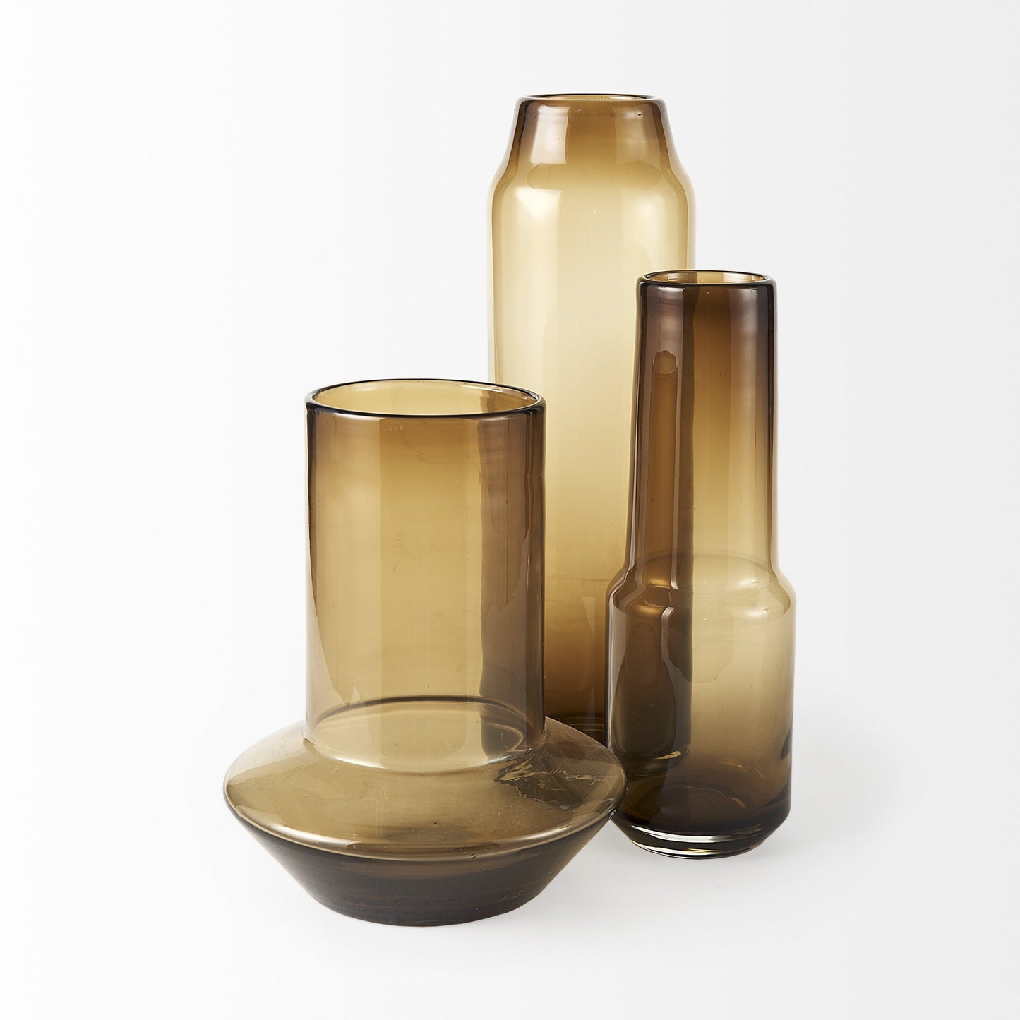 Top view of 10 inch glass vase showing cylindrical opening and warm brown tone