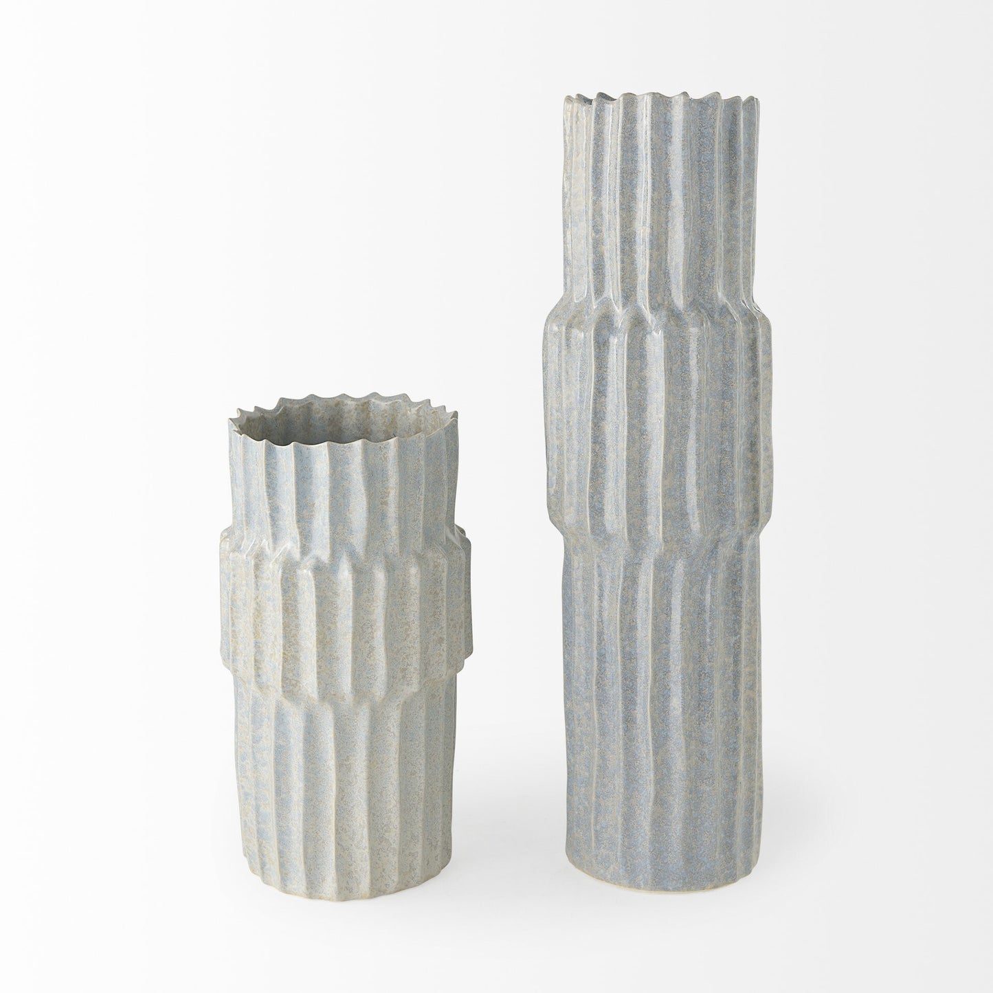 Side view of 23 inch tall gray vase showing elegant shape with wider middle section perfect for large floral arrangements