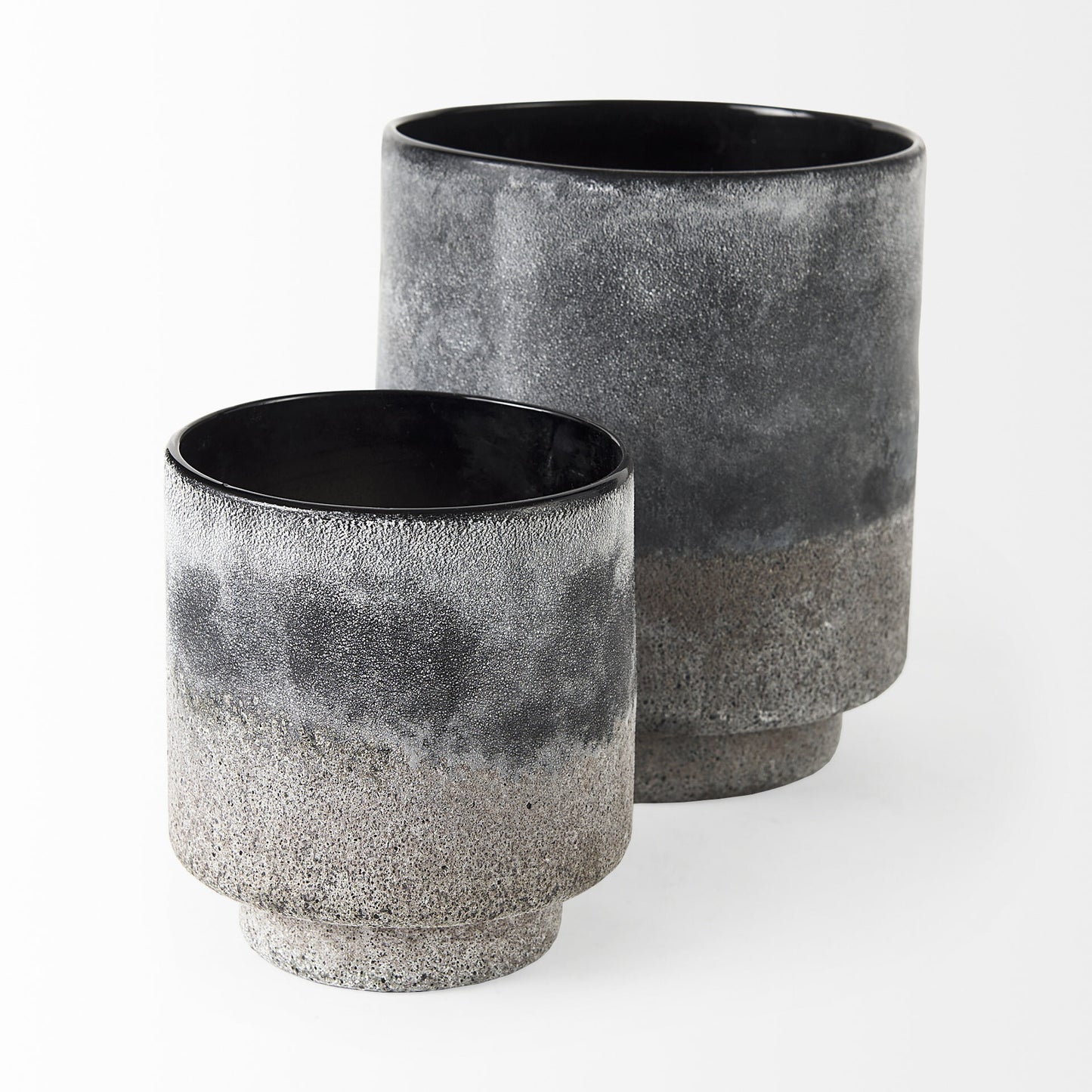 Black brown gray ombre ceramic vase detail showing premium artisanal craftsmanship and texture