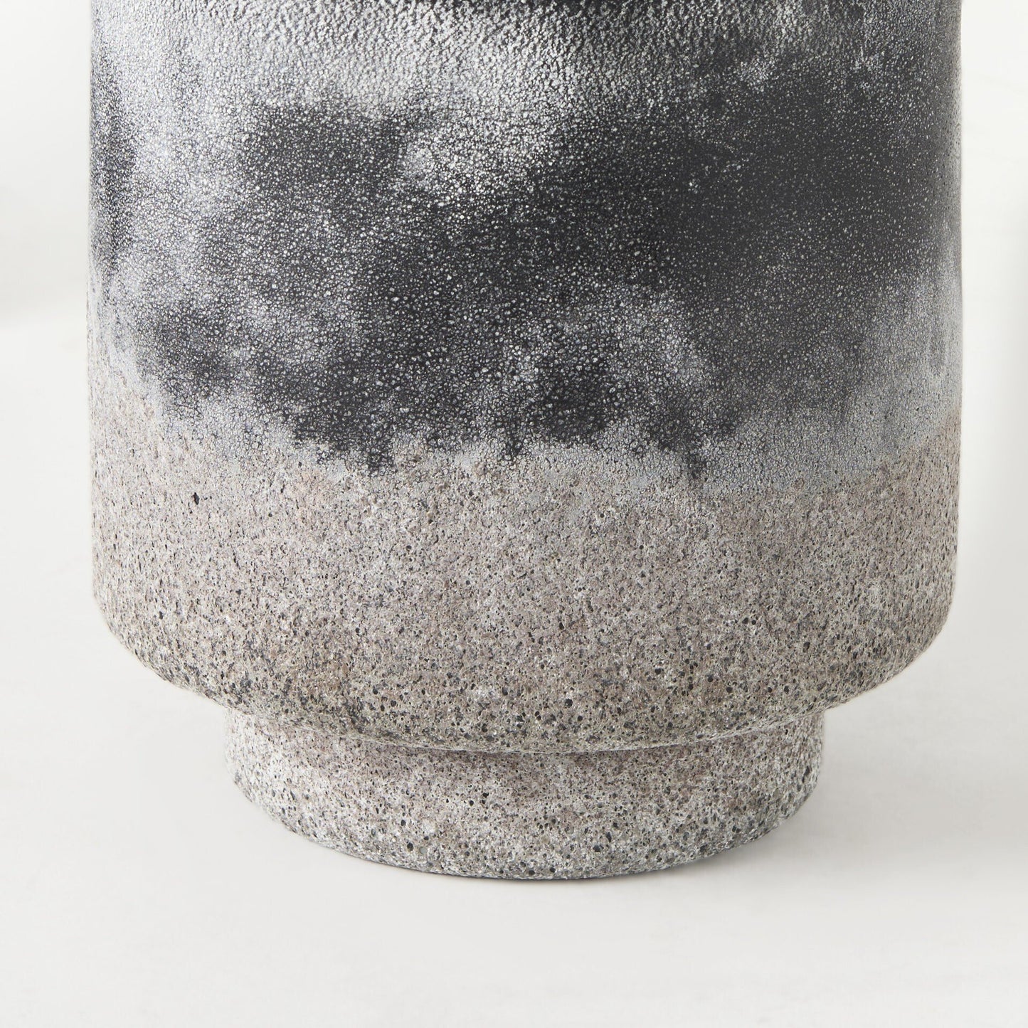 Elegant black brown gray ombre ceramic vase full view, contemporary artisanal home accent