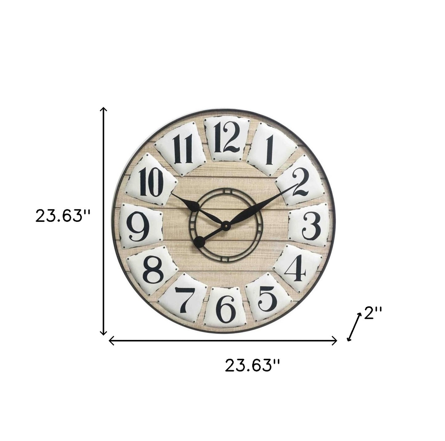 Size comparison of 24 inch wooden wall clock showing actual dimensions