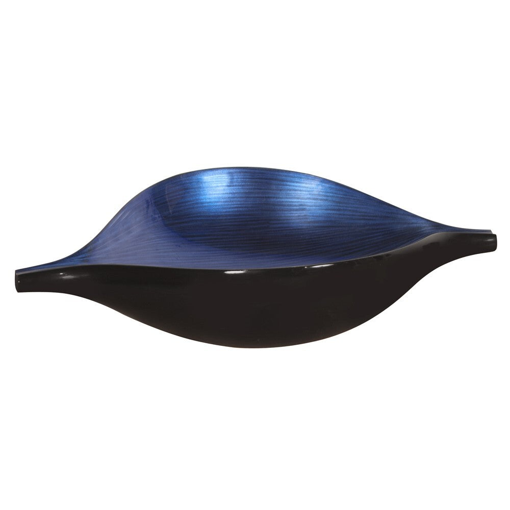 Sleek blue and black lacquer eye bowl with glossy finish and elongated eyeball shape for contemporary decor