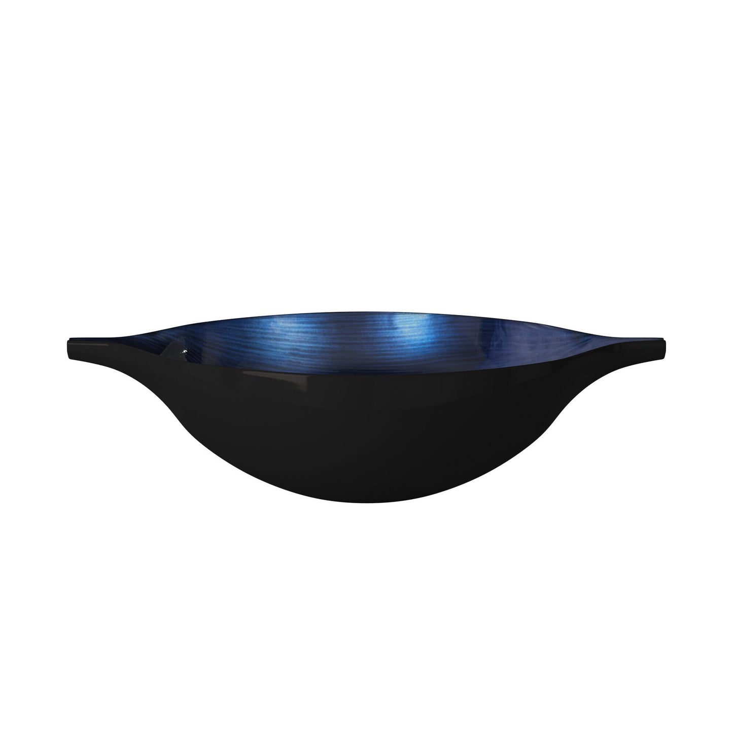 Close-up of glossy black lacquer finish contrasting with vibrant blue interior on modern eye bowl