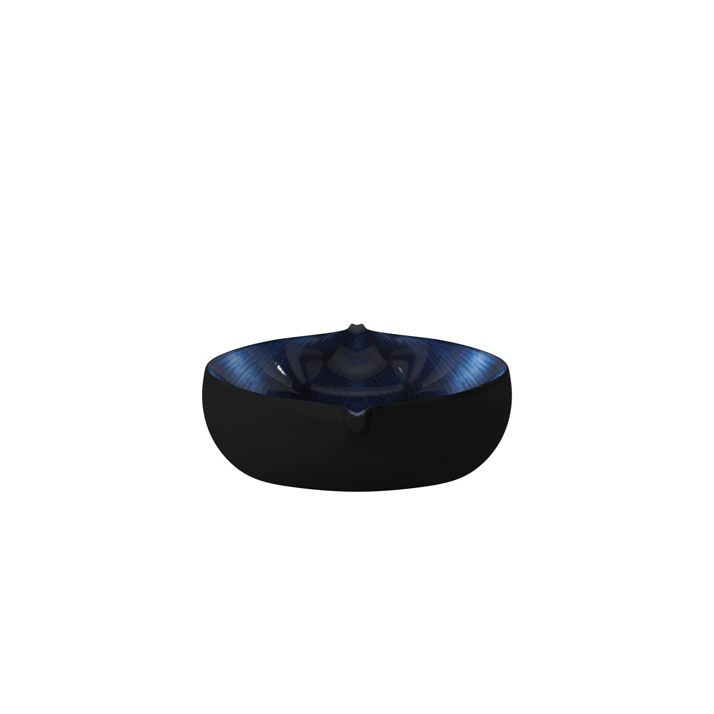 Top view of elongated eye shaped decorative bowl showing beautiful blue striations and texture