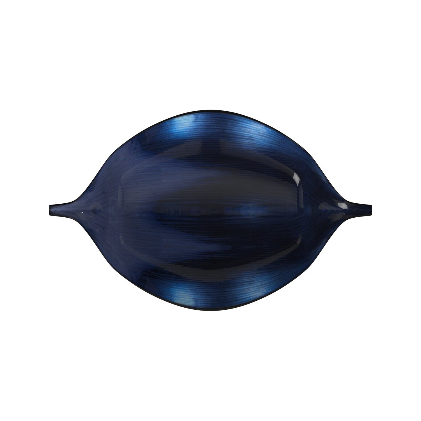 Contemporary wood lacquer bowl with unique eyeball silhouette perfect for console tables and shelves