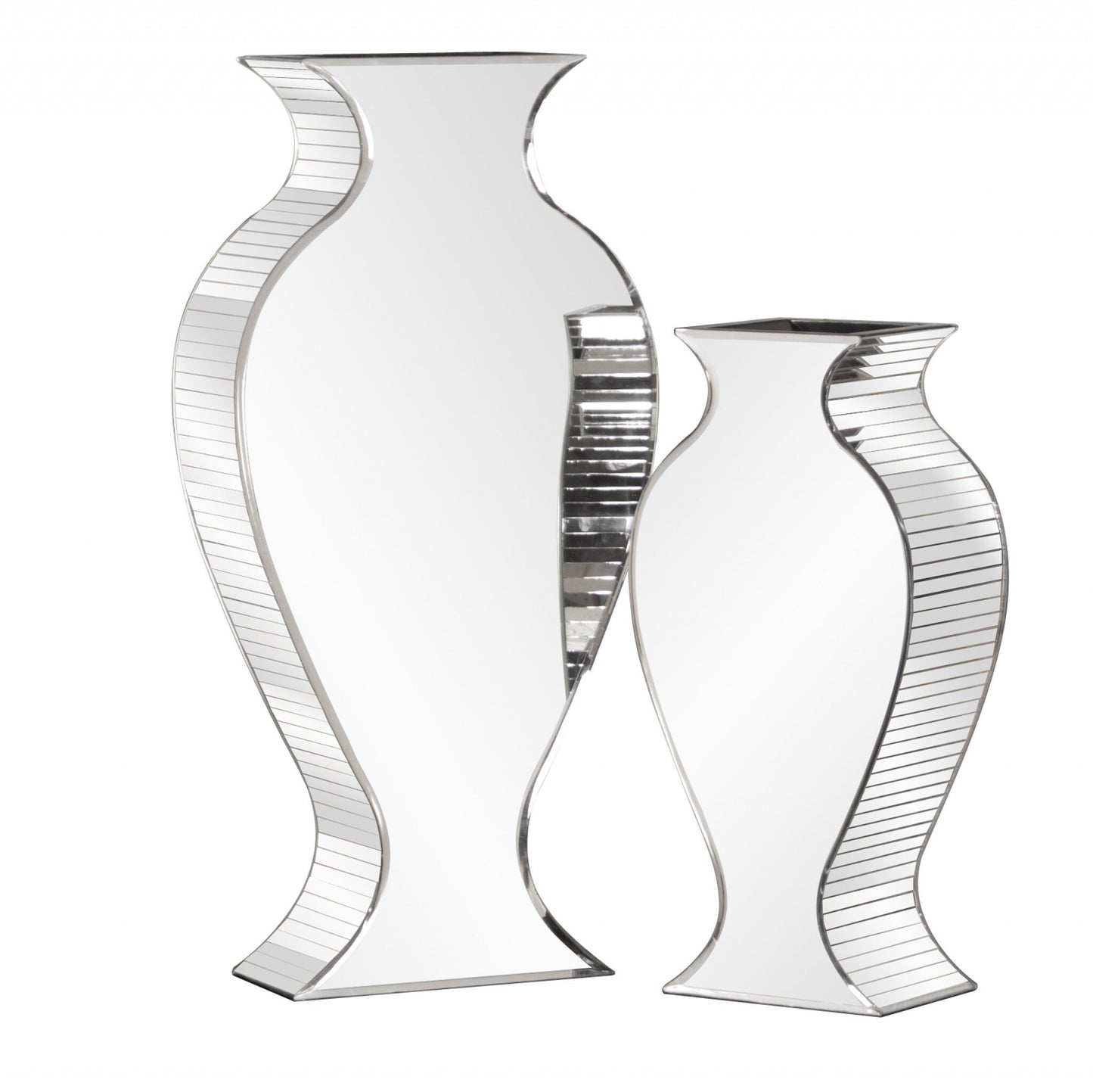 Full view of 20-inch glamorous mirrored panel vase with curvy design, sophisticated statement piece for luxury home interiors