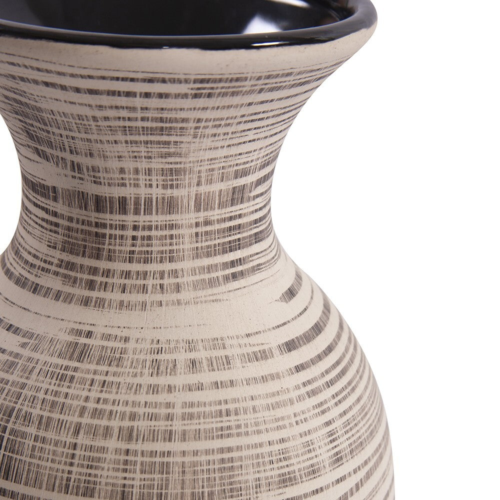 Large ceramic floor vase brown beige stripes side view displaying impressive 31 inch height