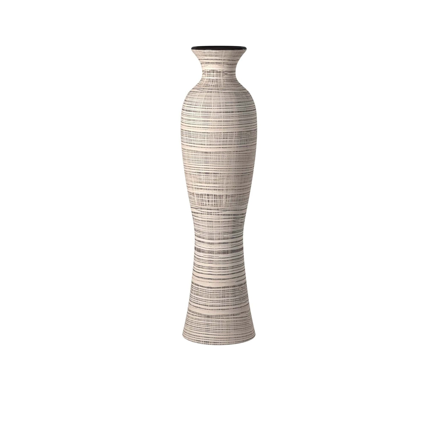 Tall striped floor vase full view demonstrating 31 inch height perfect for dramatic entryway or corner display