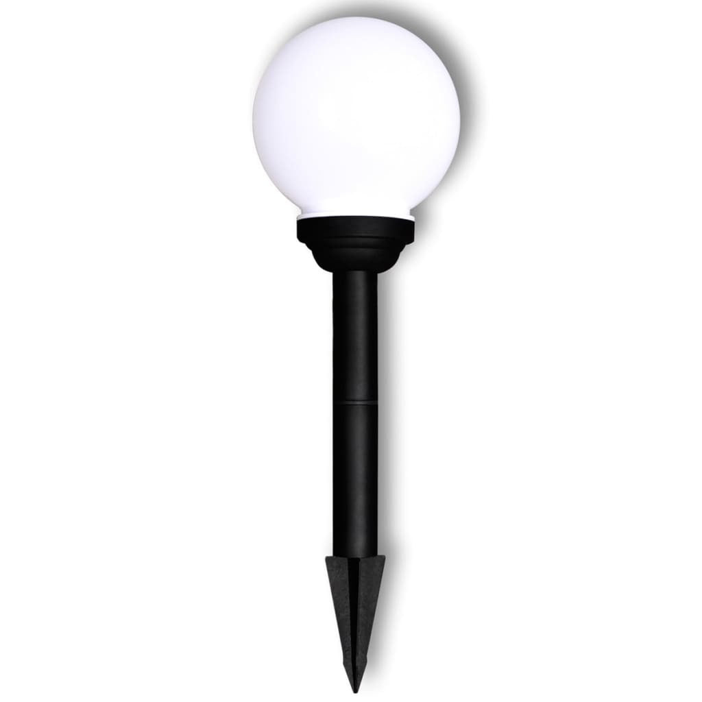 Solar garden lights components showing LED lights, rechargeable batteries, and installation hardware