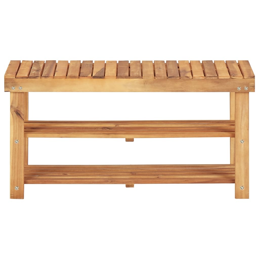 Side view of acacia wood shoe rack showing multi-tier design and natural finish