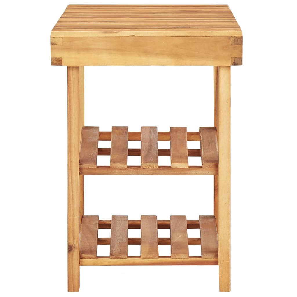 Close-up of solid acacia wood shoe rack construction showing natural grain pattern