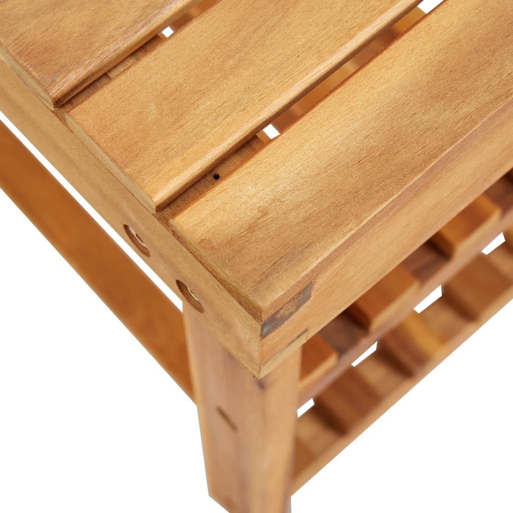 Angled view of medium acacia wood shoe rack showing storage capacity and design