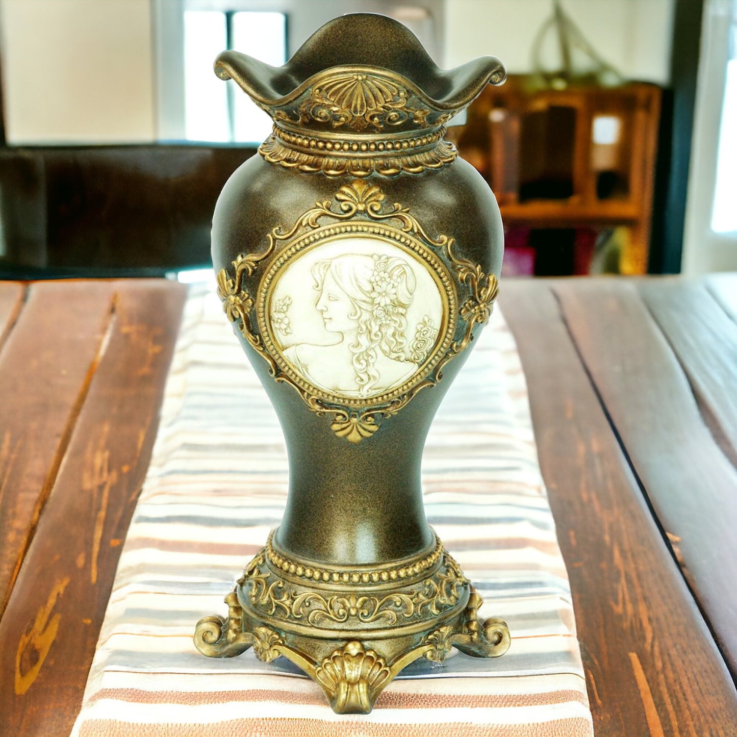 Classic urn style vase in bronze with gold leaf detailing, 16 inch elegant formal decor