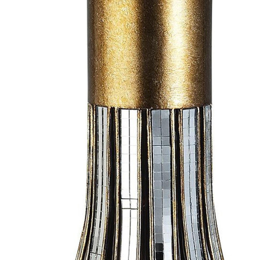 Gold and black striped bud vase side view, 16 inch luxury contemporary decoration