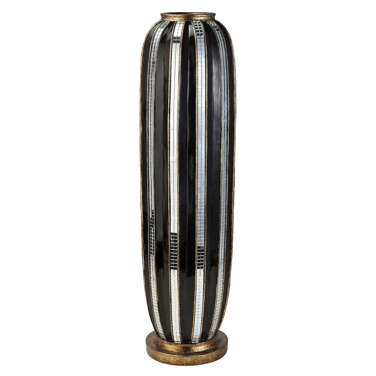 Polyresin Striped Vase - Detail Shot of Premium Construction and Dramatic Black Silver Finish