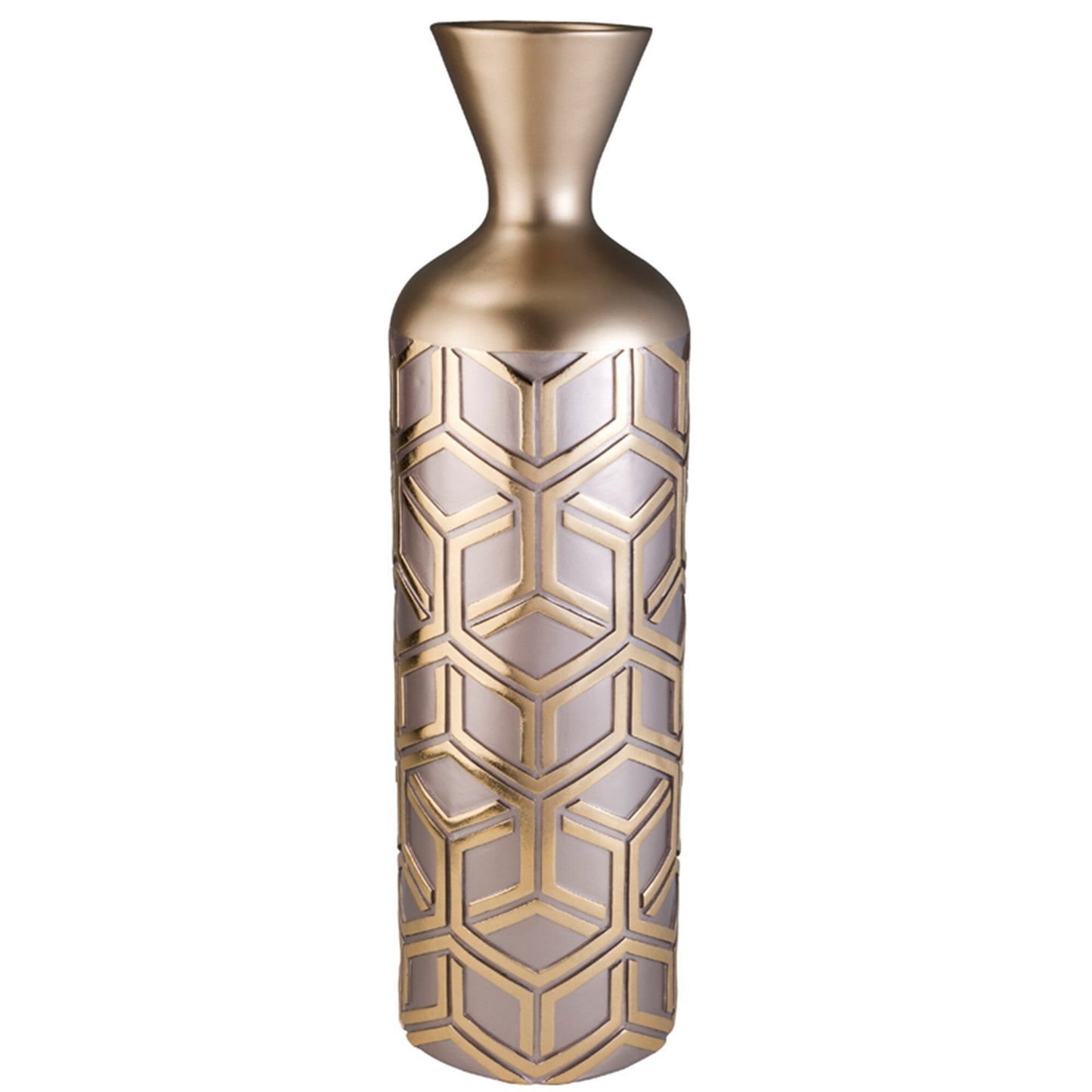Top view of 22 inch geometric floor vase showing cylinder opening and rose gold color