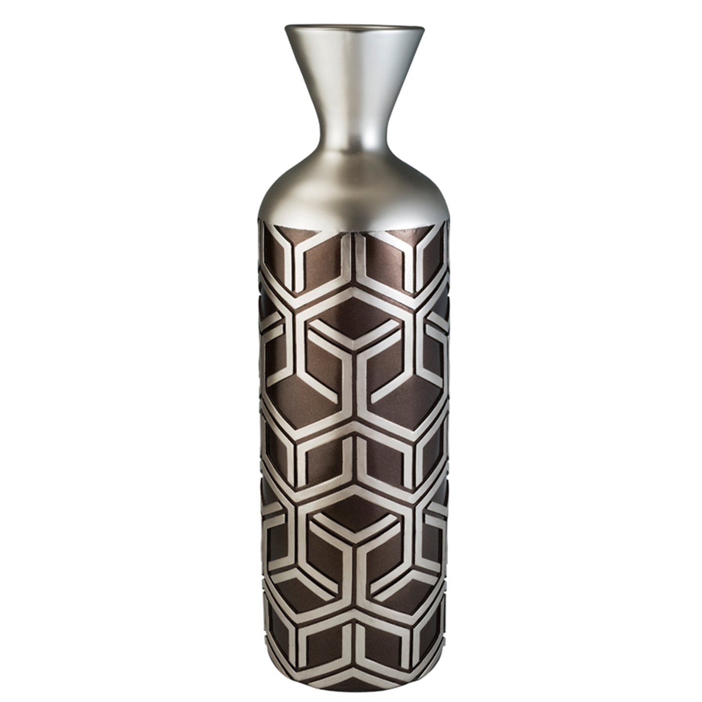 Brown and silver polyresin floor vase detail showing premium craftsmanship and metallic accents