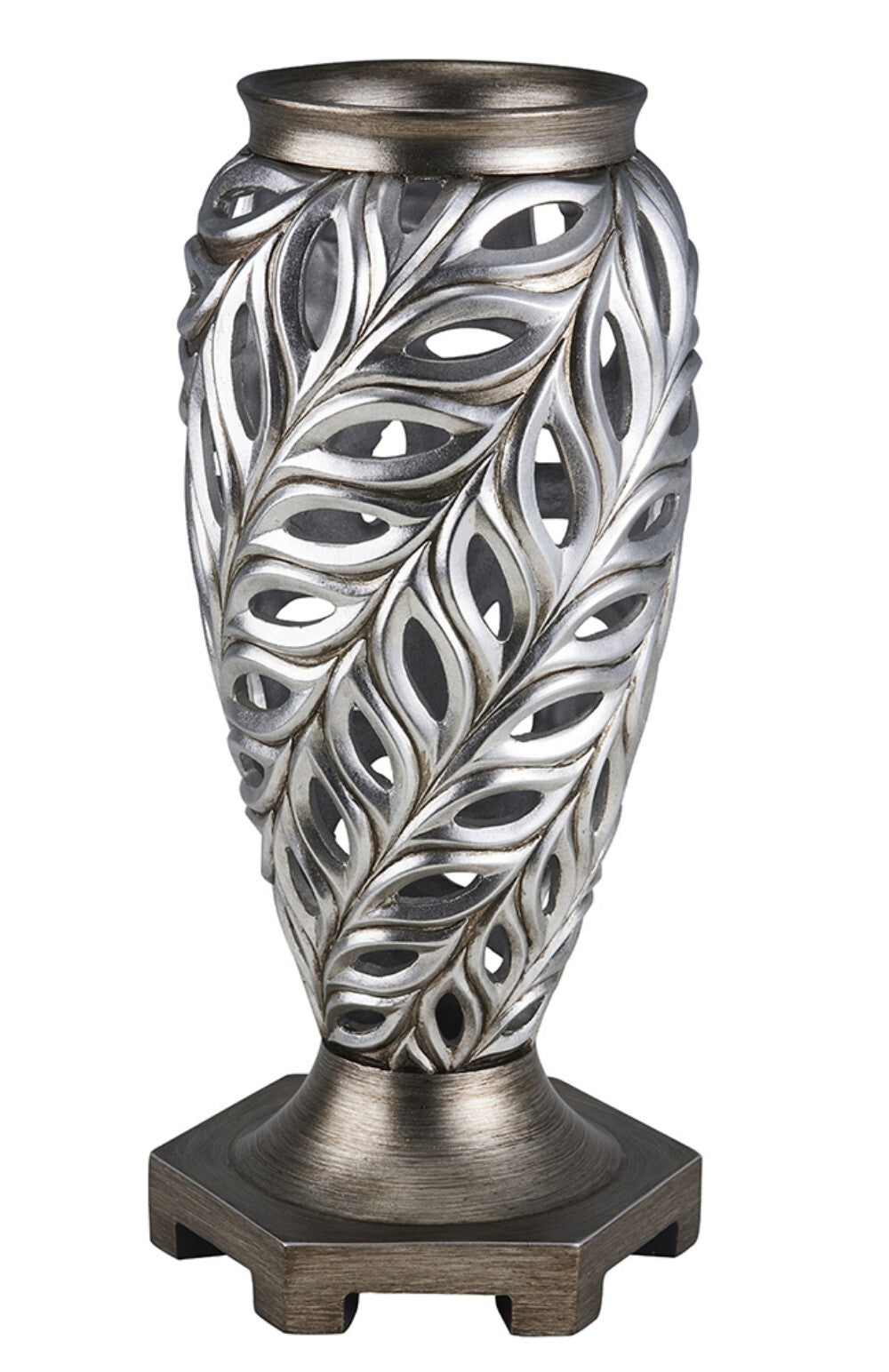 Gray and silver polyresin urn vase showing timeless traditional shape, luxury table decor for sophisticated interiors