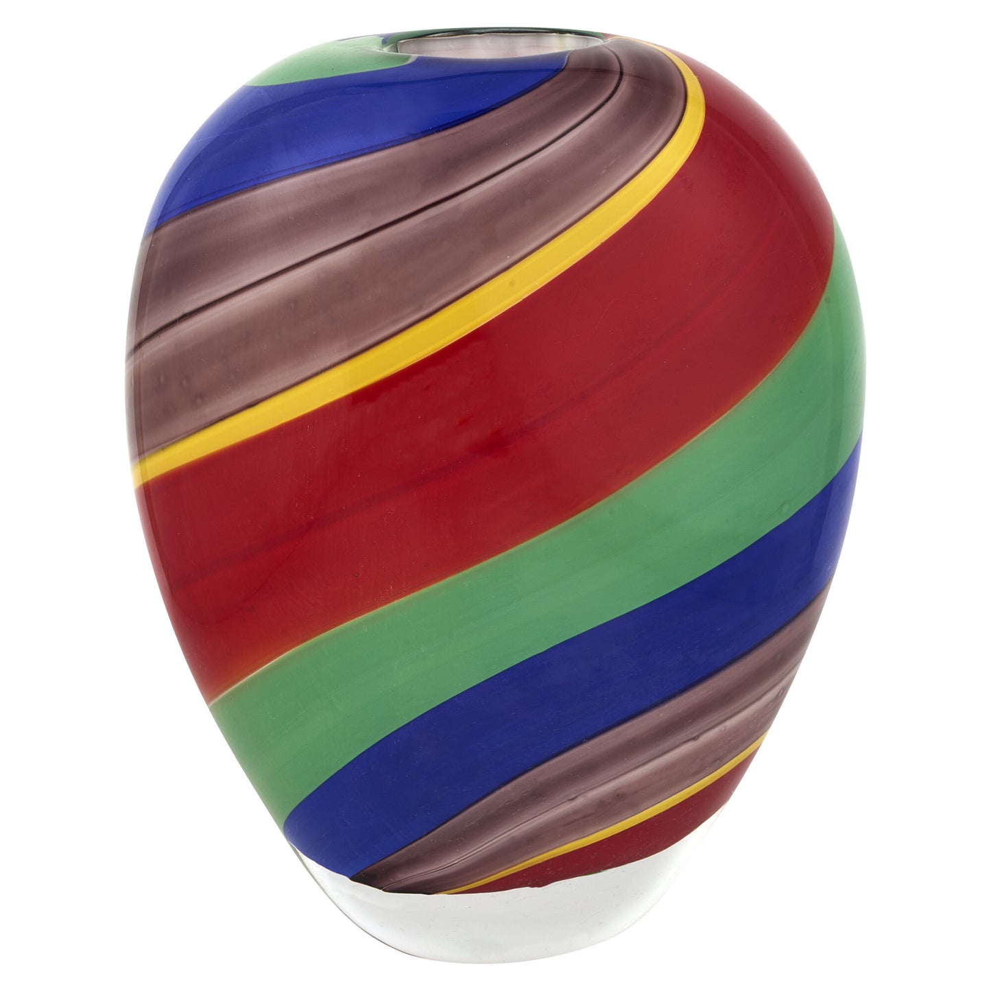 Colorful glass vase detail view showing vibrant striped pattern, 9 inch contemporary art glass decoration