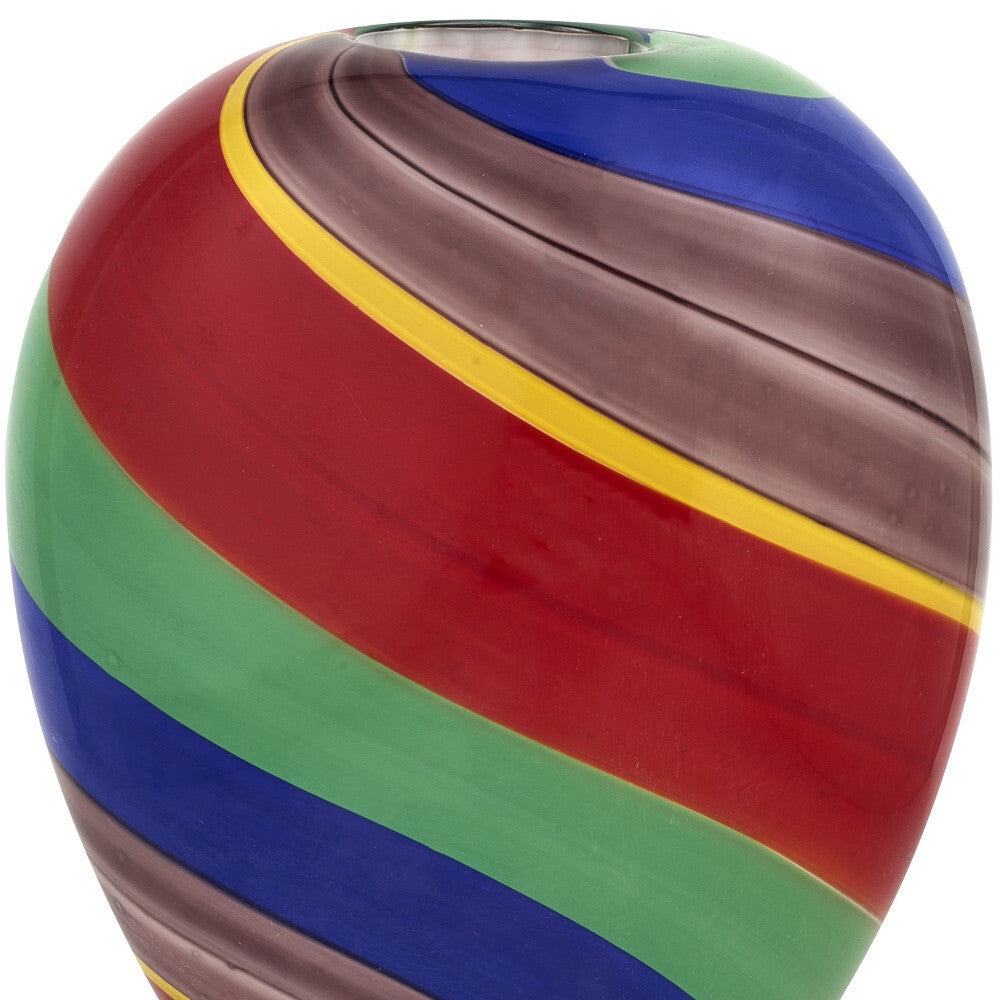 Murano style striped vase showing premium glass construction and vibrant colors, 9 inch modern decor