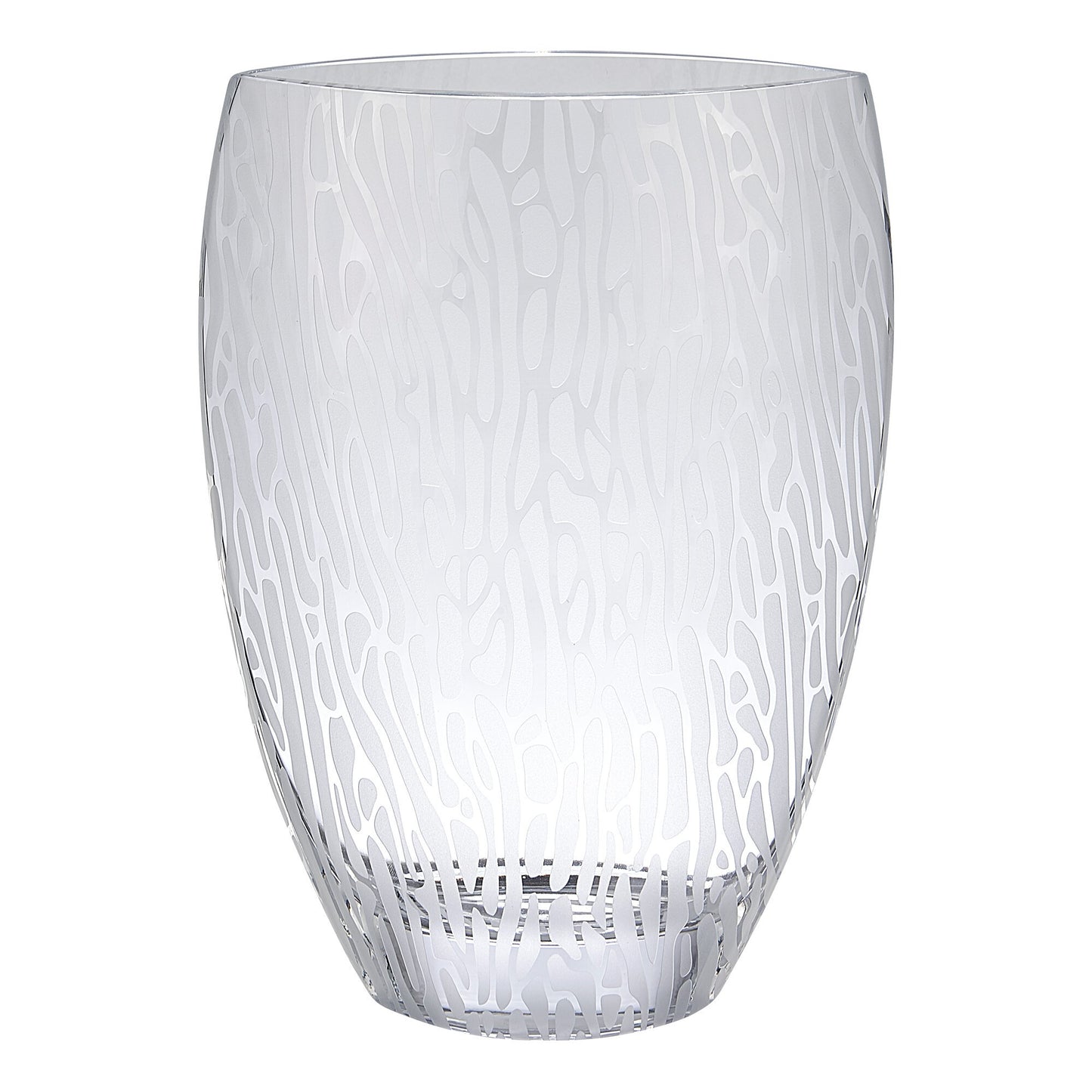 12 inch clear and frosted abstract oval crystal vase with contemporary design, elegant table centerpiece for modern home decor