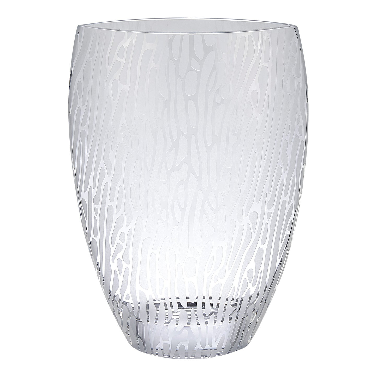 12 inch frosted and clear crystal vase side angle, elegant contemporary centerpiece with artistic oval design