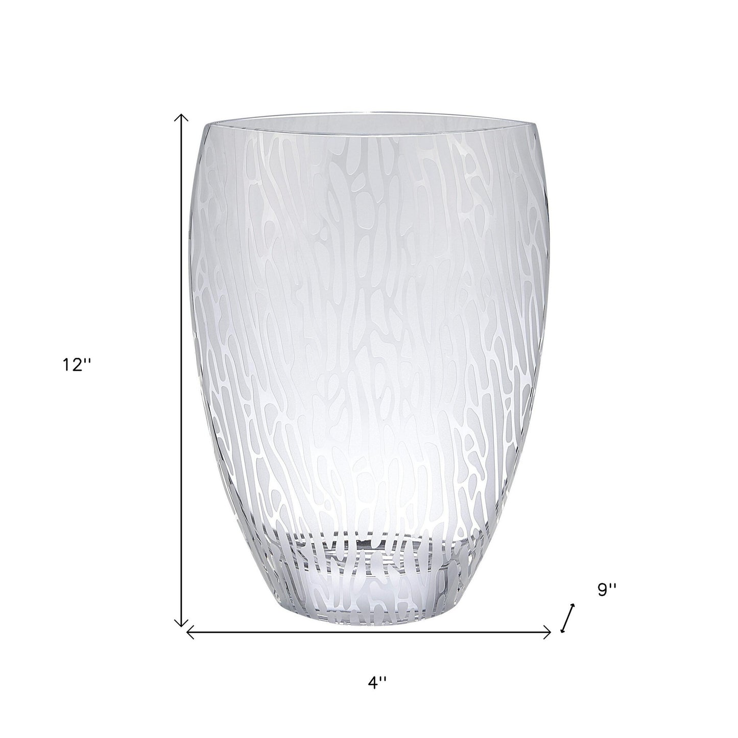 Abstract oval vase close-up detail of frosted and clear crystal glass, modern elegant table decor