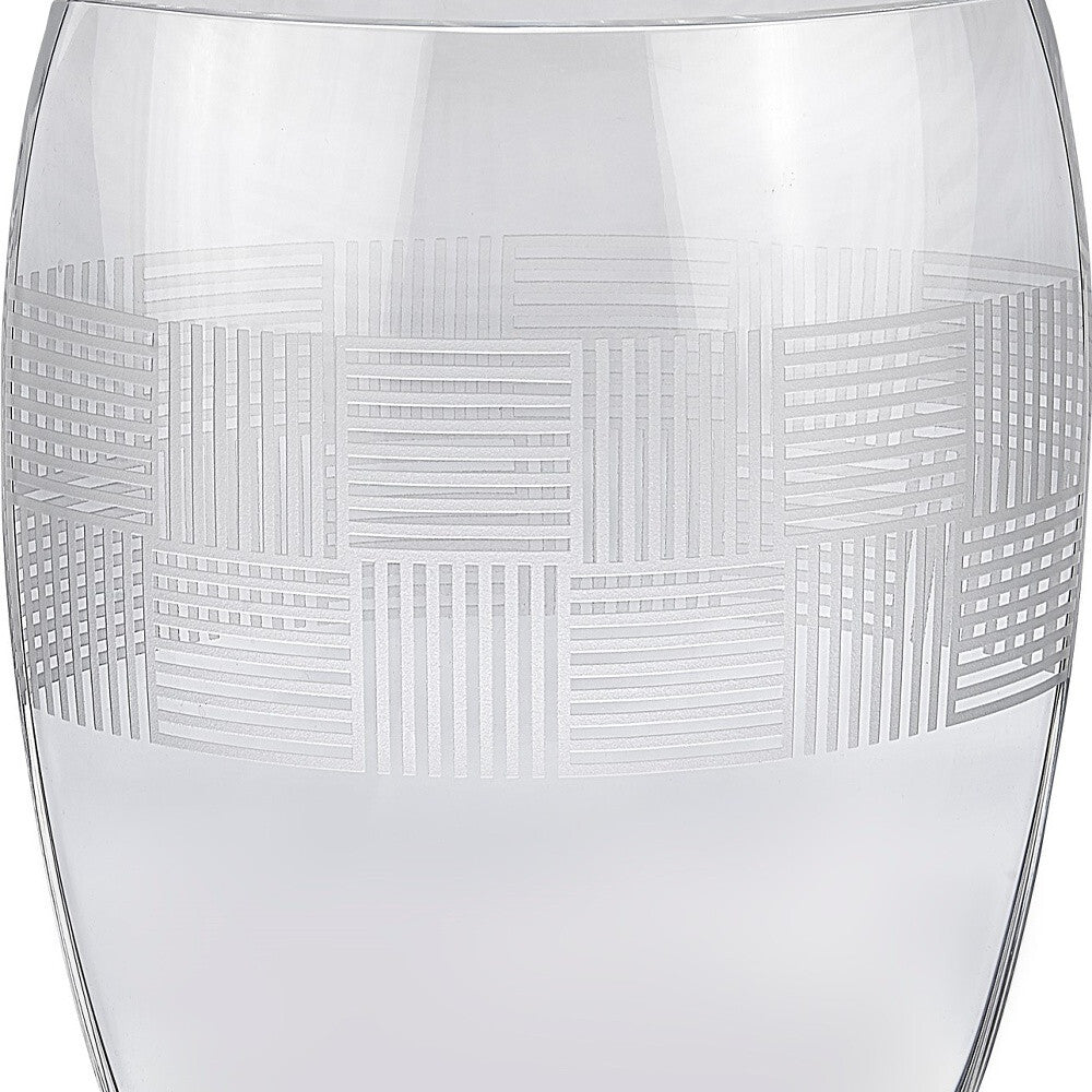 Clear glass geometric vase angle view showing premium crystal construction and elegant oval silhouette