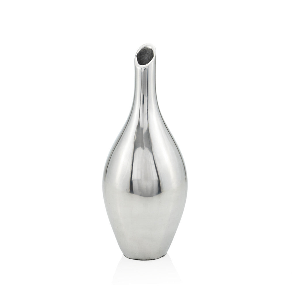 16 inch silver bud vase with sleek minimalist design, elegant aluminum table decor for modern interiors