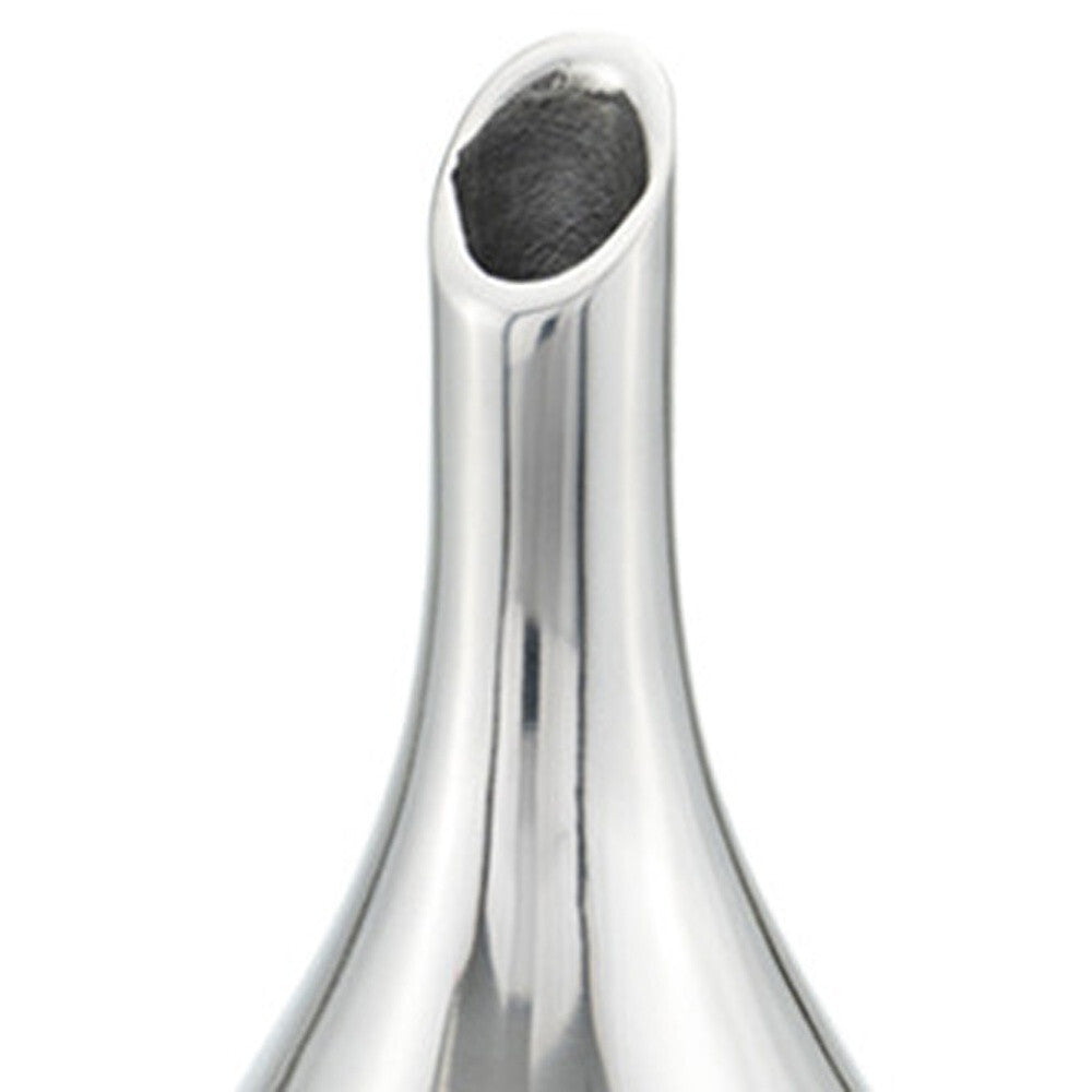 Silver metal bud vase side view, 16 inch minimalist contemporary table decoration