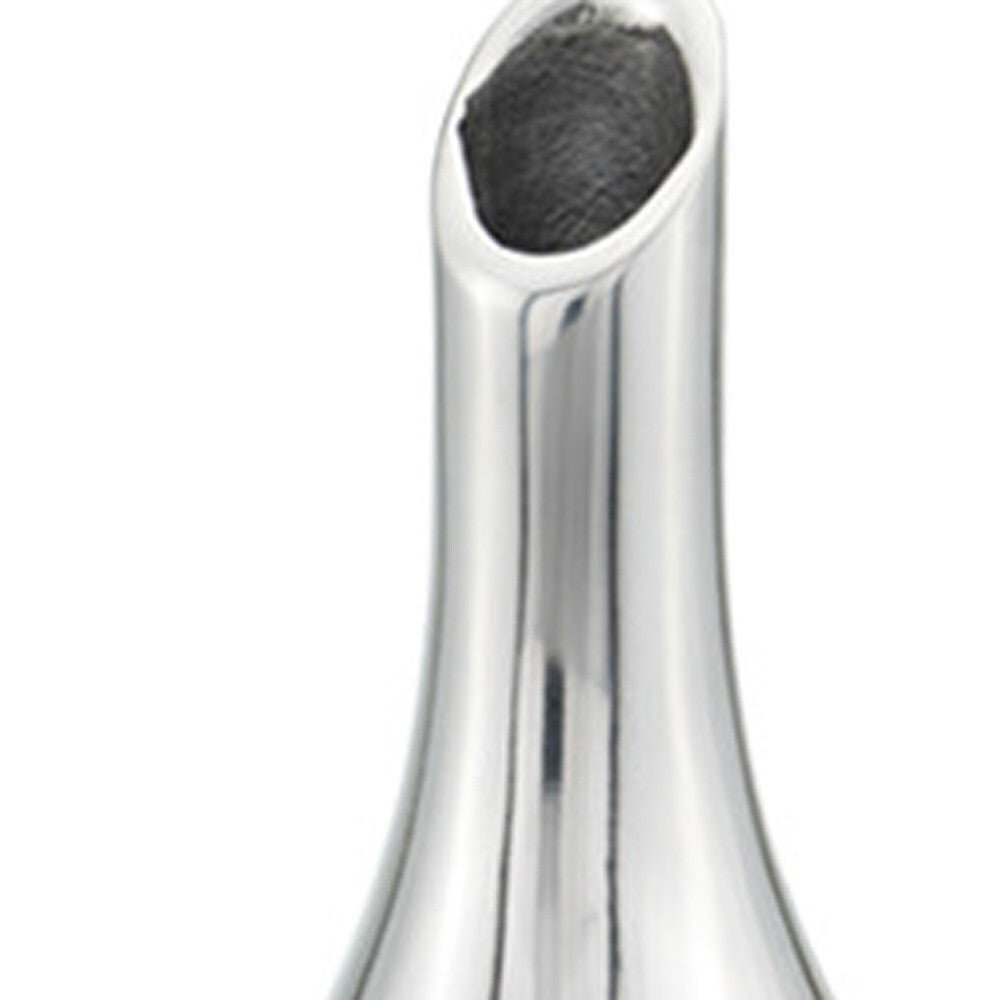 16 inch silver aluminum bud vase full view, modern minimalist metal decor statement piece