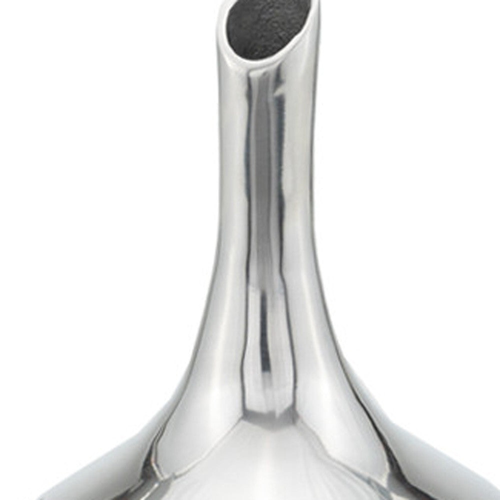13 inch silver metal vase with minimalist design, contemporary aluminum table centerpiece