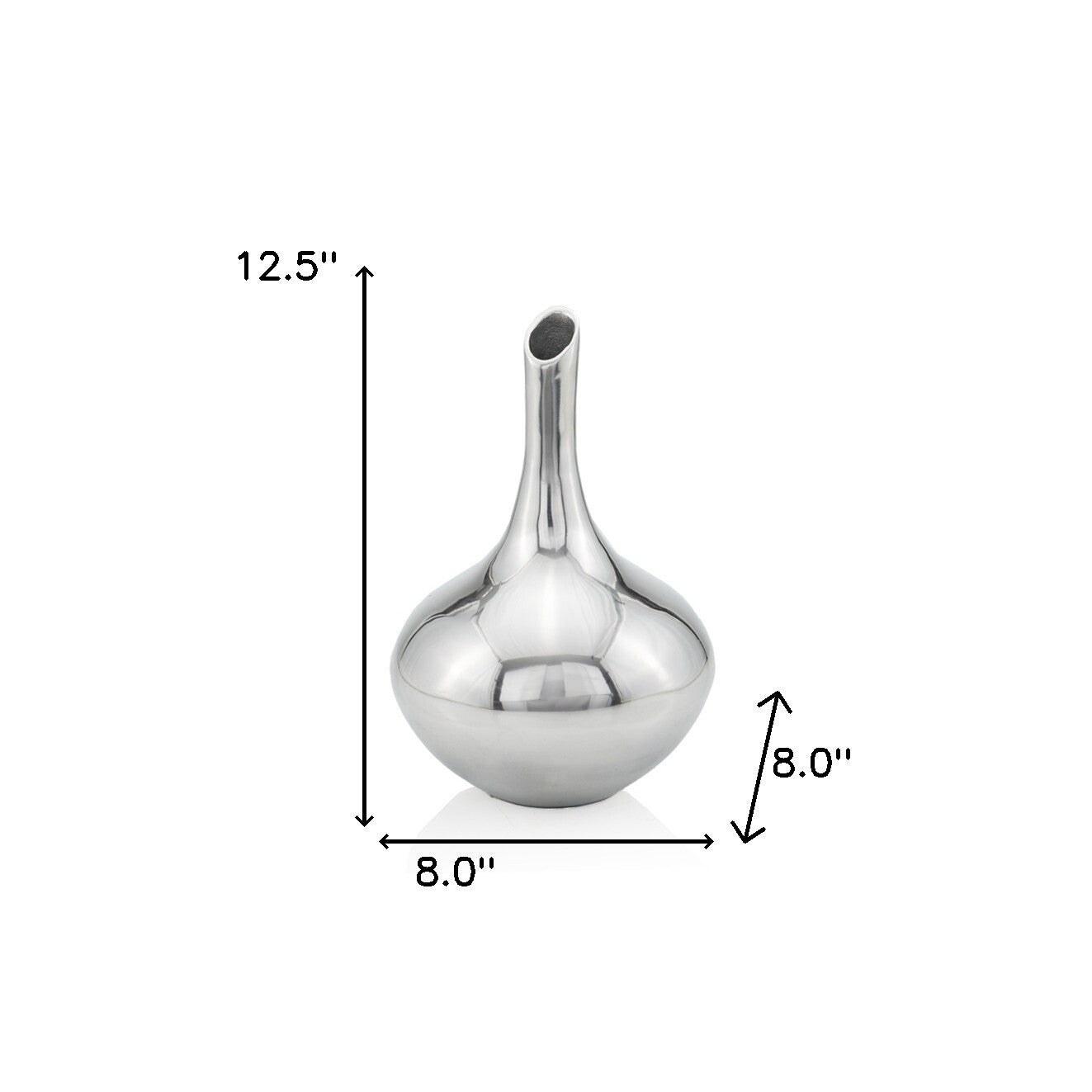 Modern silver aluminum bud vase showing elegant finish, 13 inch minimalist metal home decor