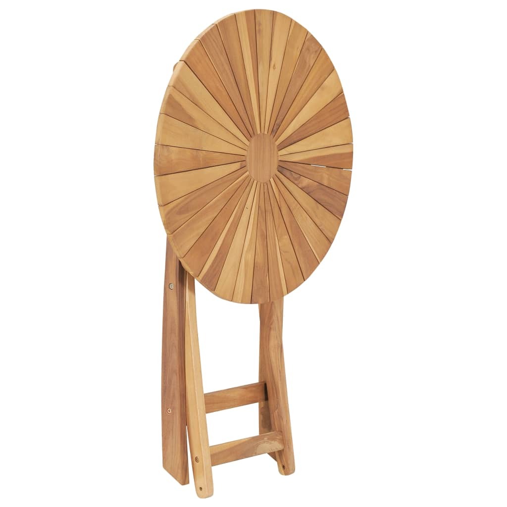 Close-up of teak table folding mechanism and hinges for portable design