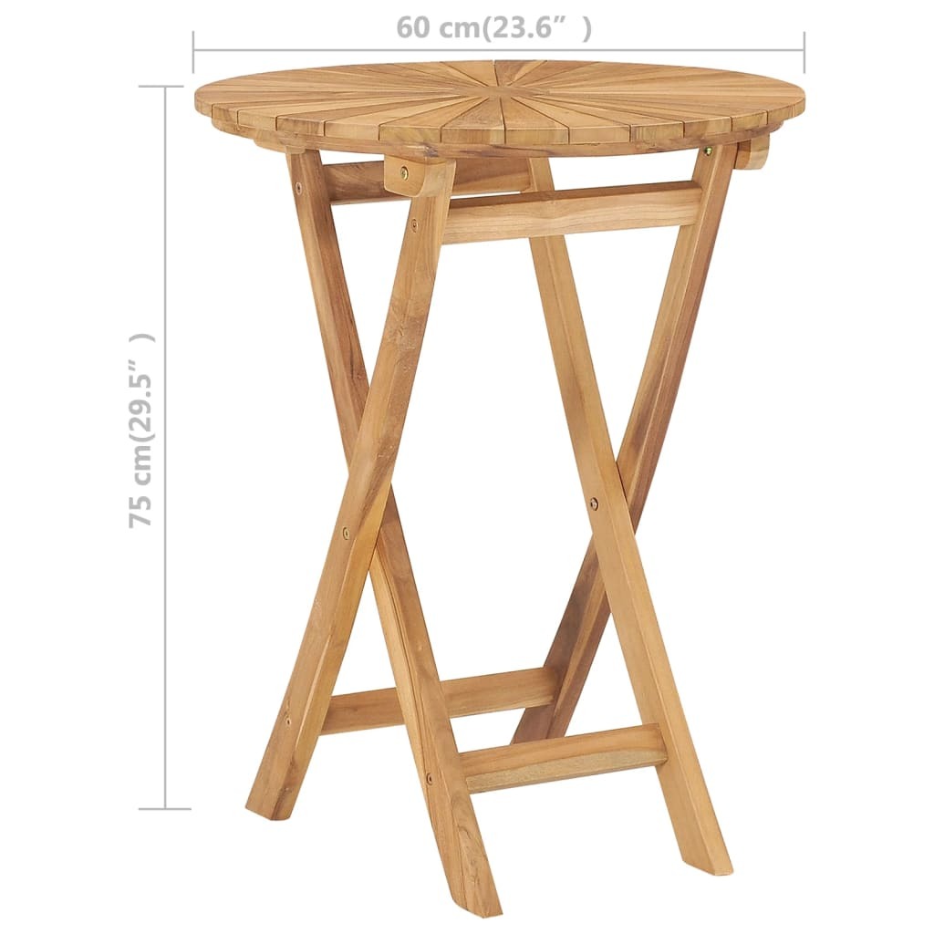 Small round teak folding table set up for outdoor patio dining experience