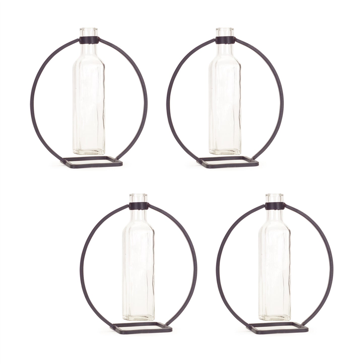 Four piece gray metal wall vase set displaying round shape and modern industrial style for living room and entryway decor
