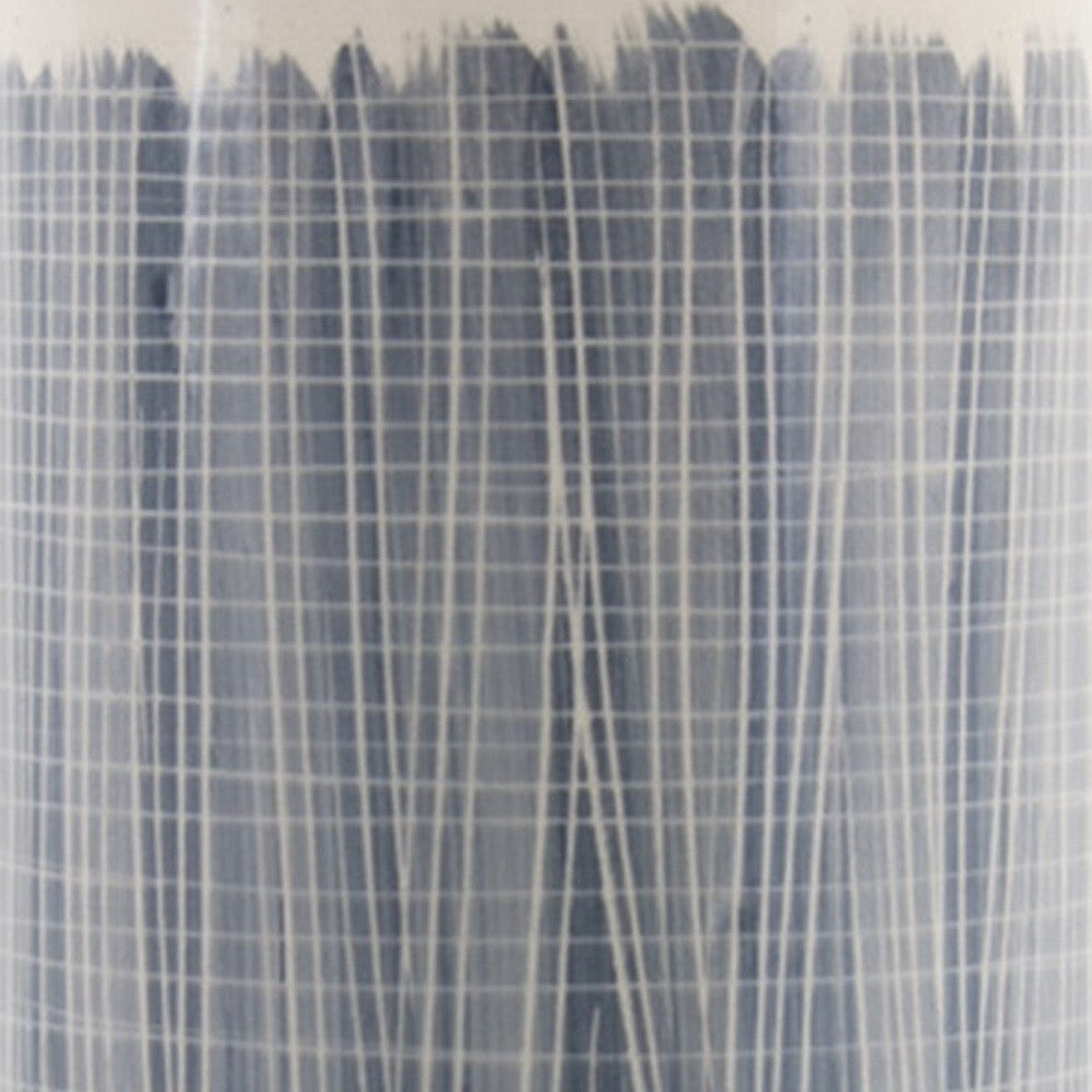 Tall geometric cylinder vase in blue and white, statement piece for modern coastal interiors