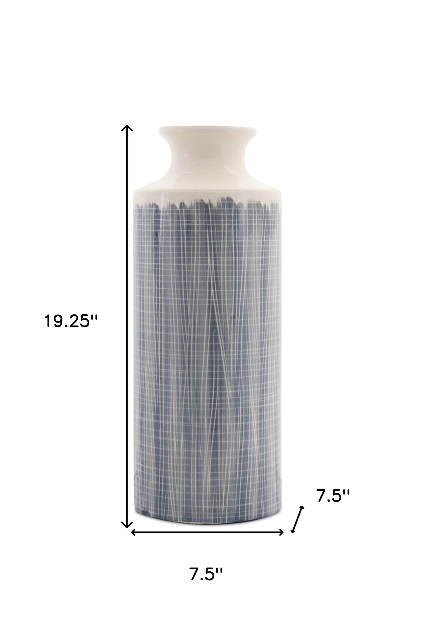 Mediterranean style blue and white floor vase 19 inches tall, elegant decorative accent piece