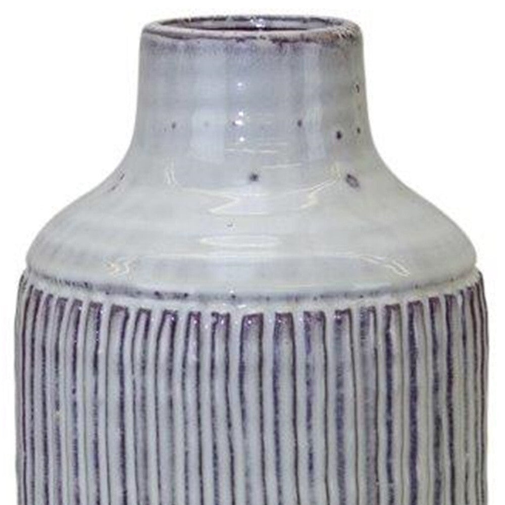 Rustic modern ribbed terracotta vase 12 inches tall, perfect for farmhouse and coastal decor
