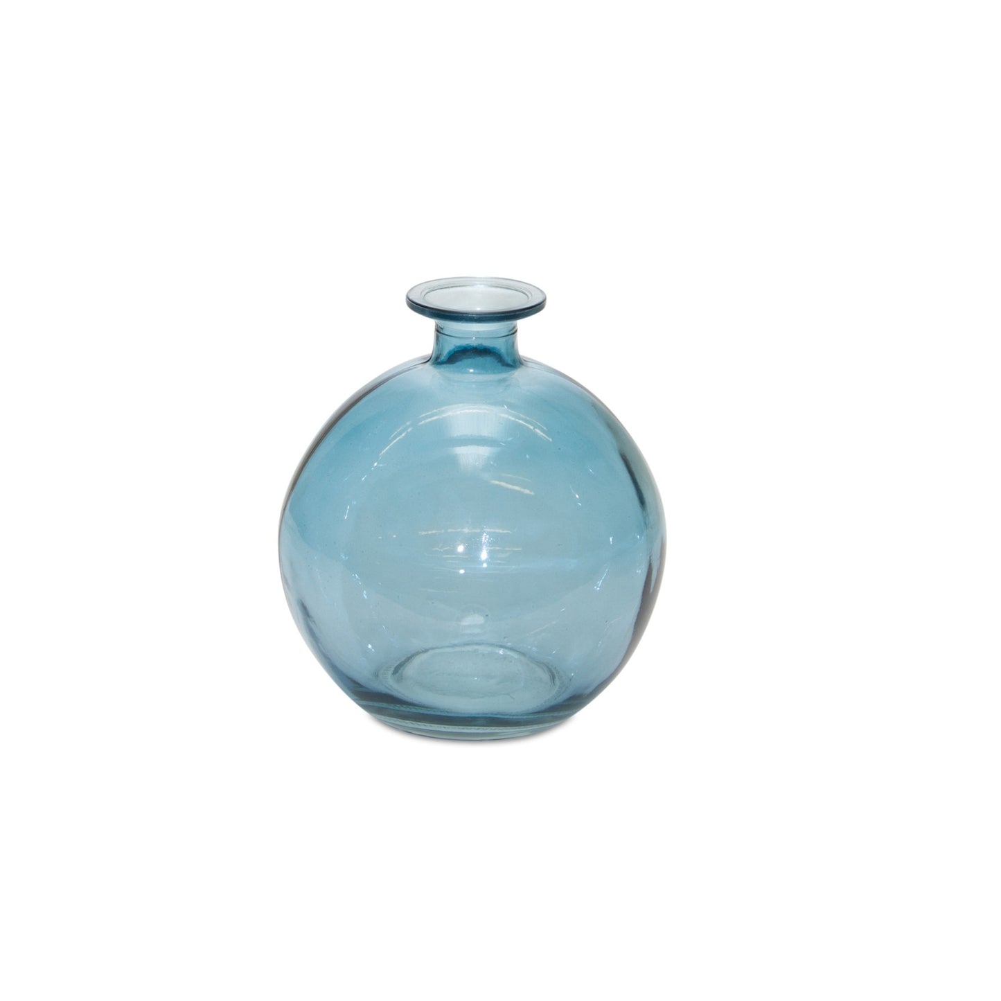 Translucent blue glass vases detail view, set of 2 round coastal style table decorations