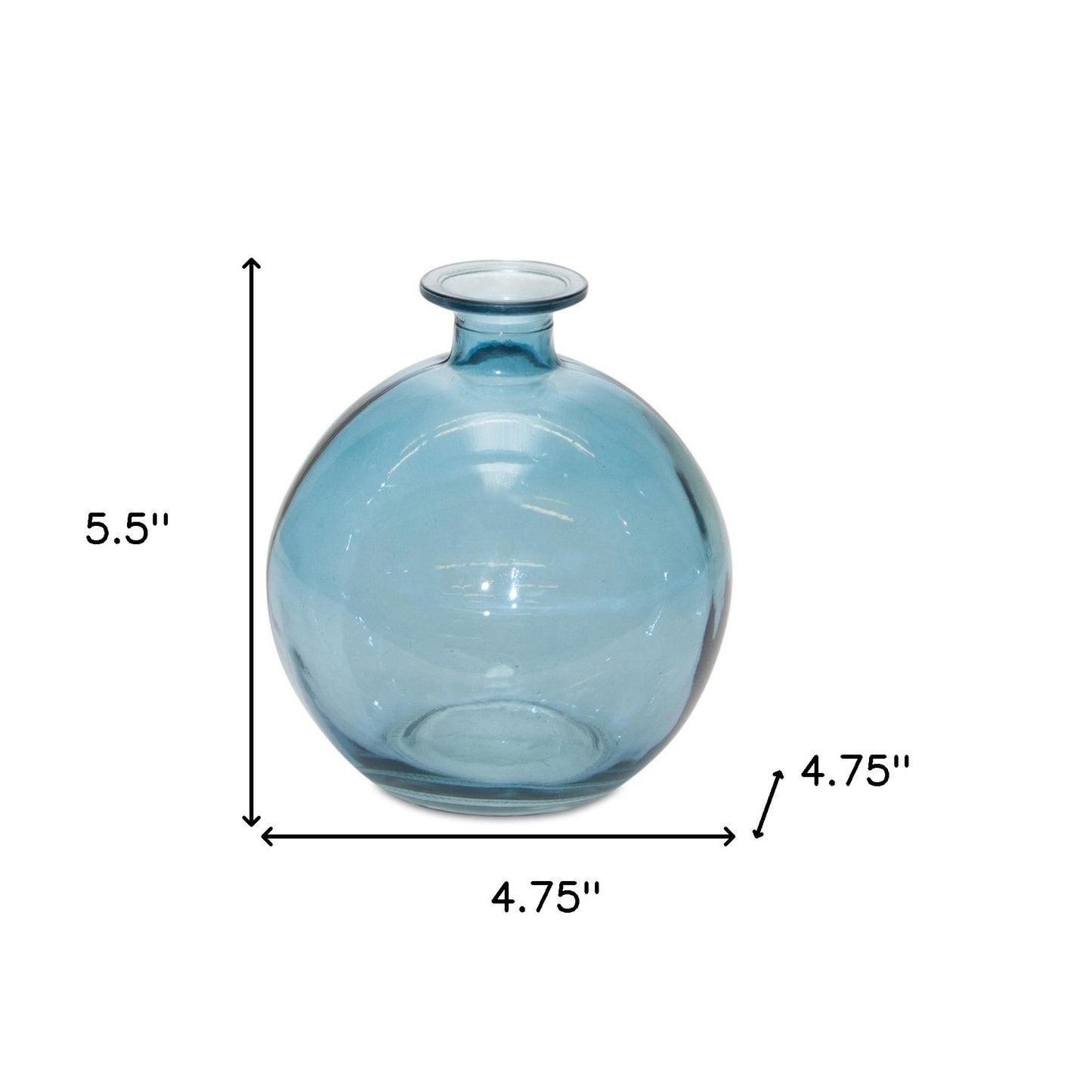 Blue glass posy vase pair full view, 5.5 inch round coastal style table decorations set