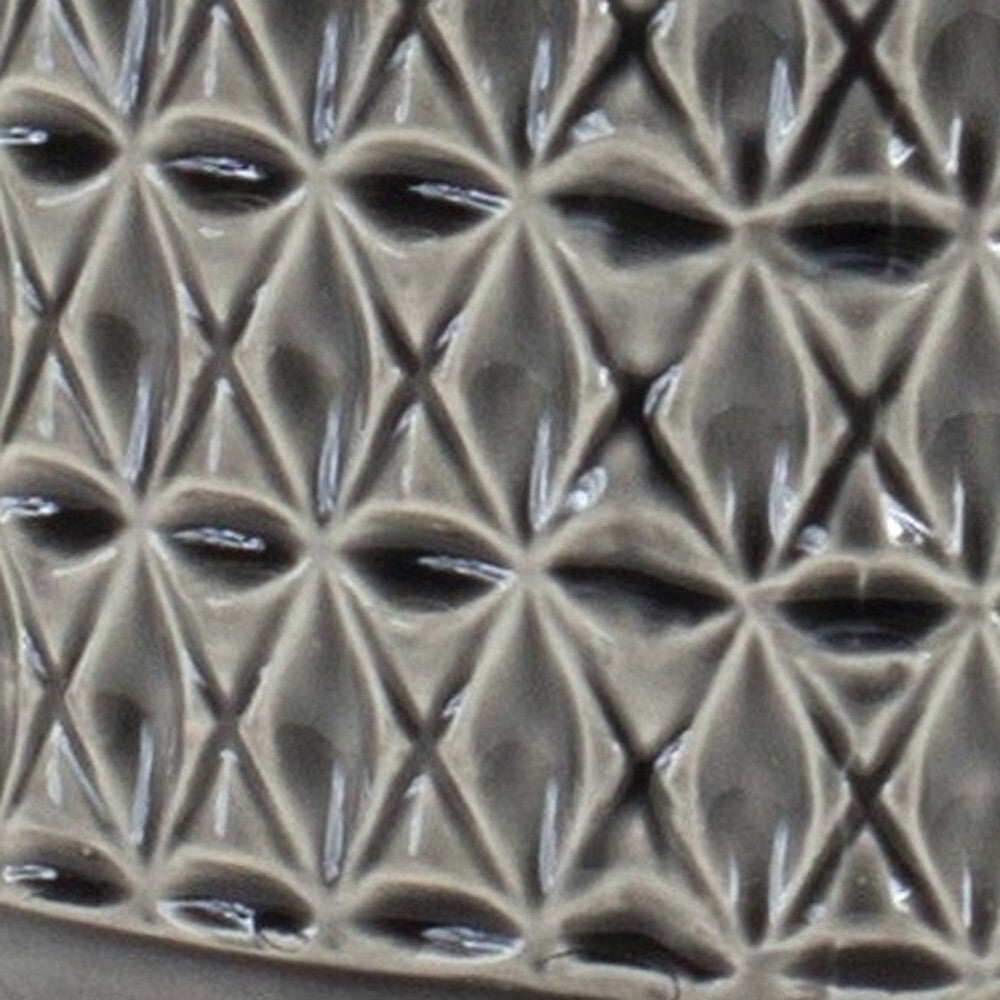 Contemporary gray ceramic vase with geometric pattern, compact 10 inch size ideal for table decor