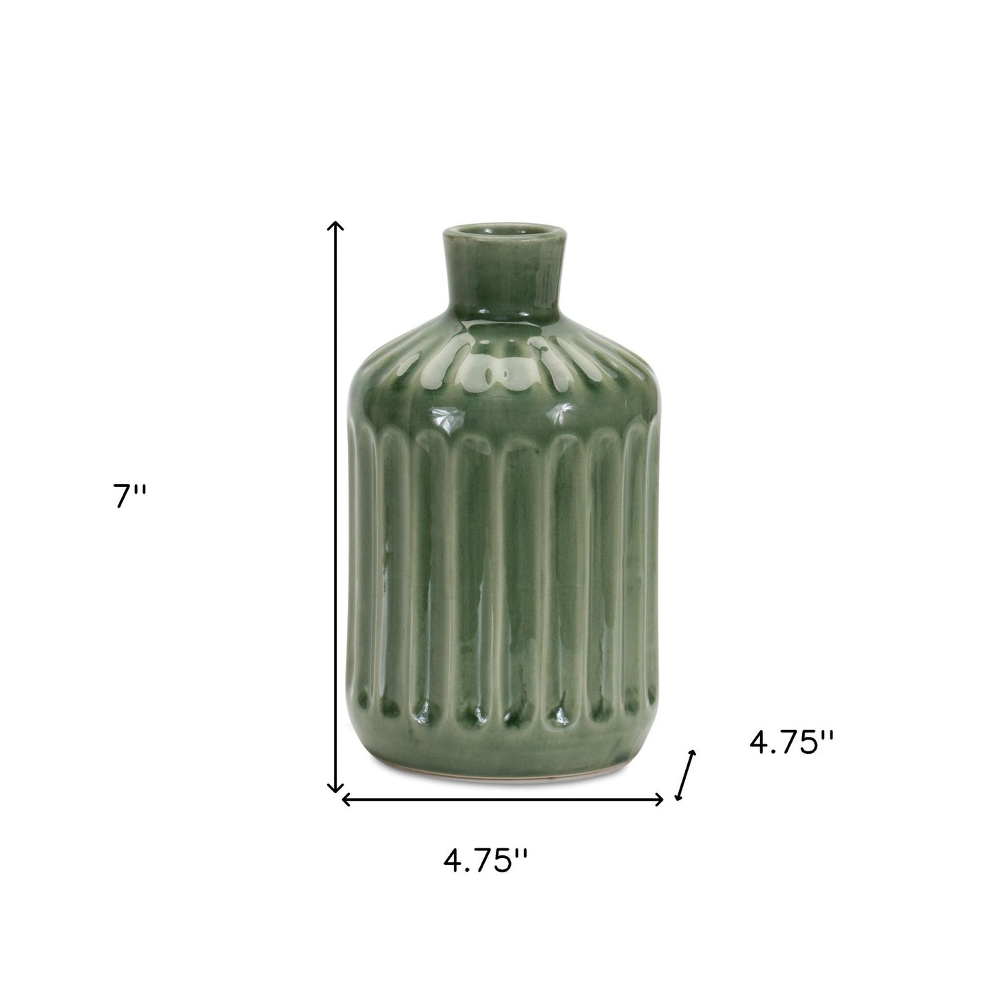7 inch green terracotta striped bud vase full view, charming botanical table decoration