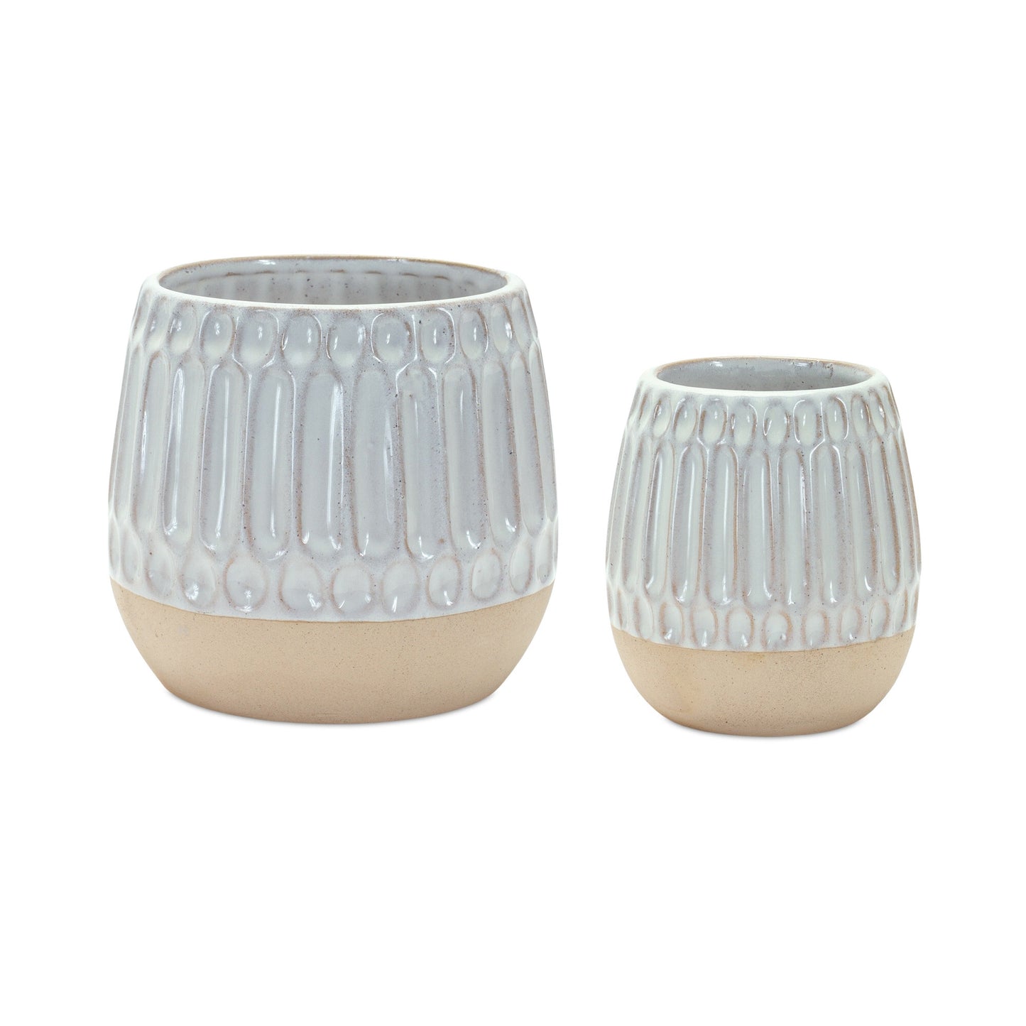 Set of 2 Porcelain Vases - Detail Shot of Ribbed Texture and Sophisticated Beige White Finish