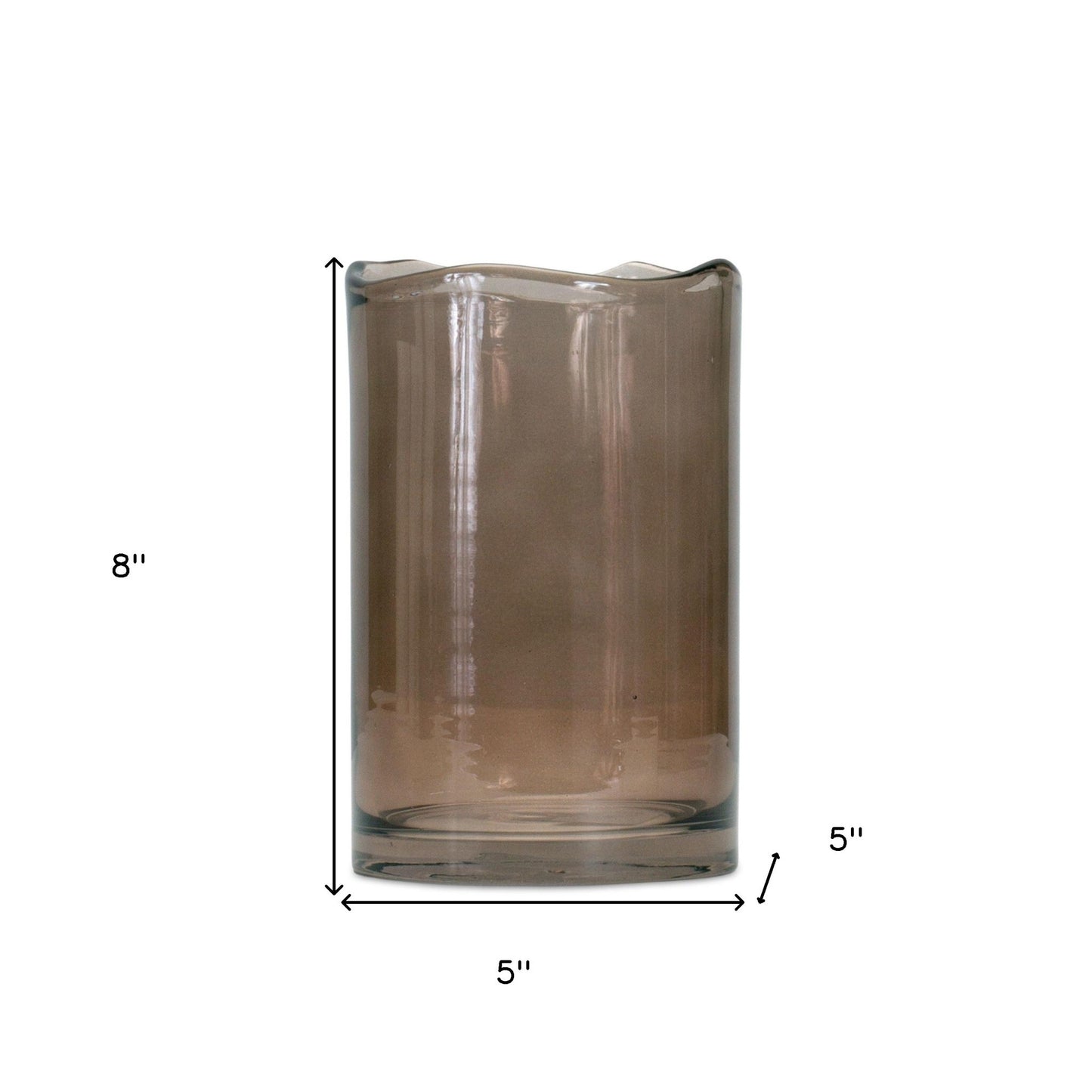 Full view of 8-inch brown glass cylinder vase, timeless contemporary piece for warm neutral home decor styling