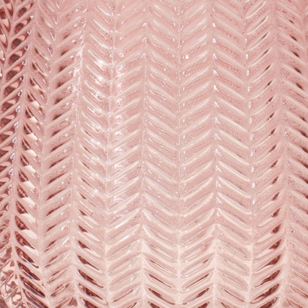 8 inch round pink vase with leaf texture showing 7 inch width perfect for table centerpiece
