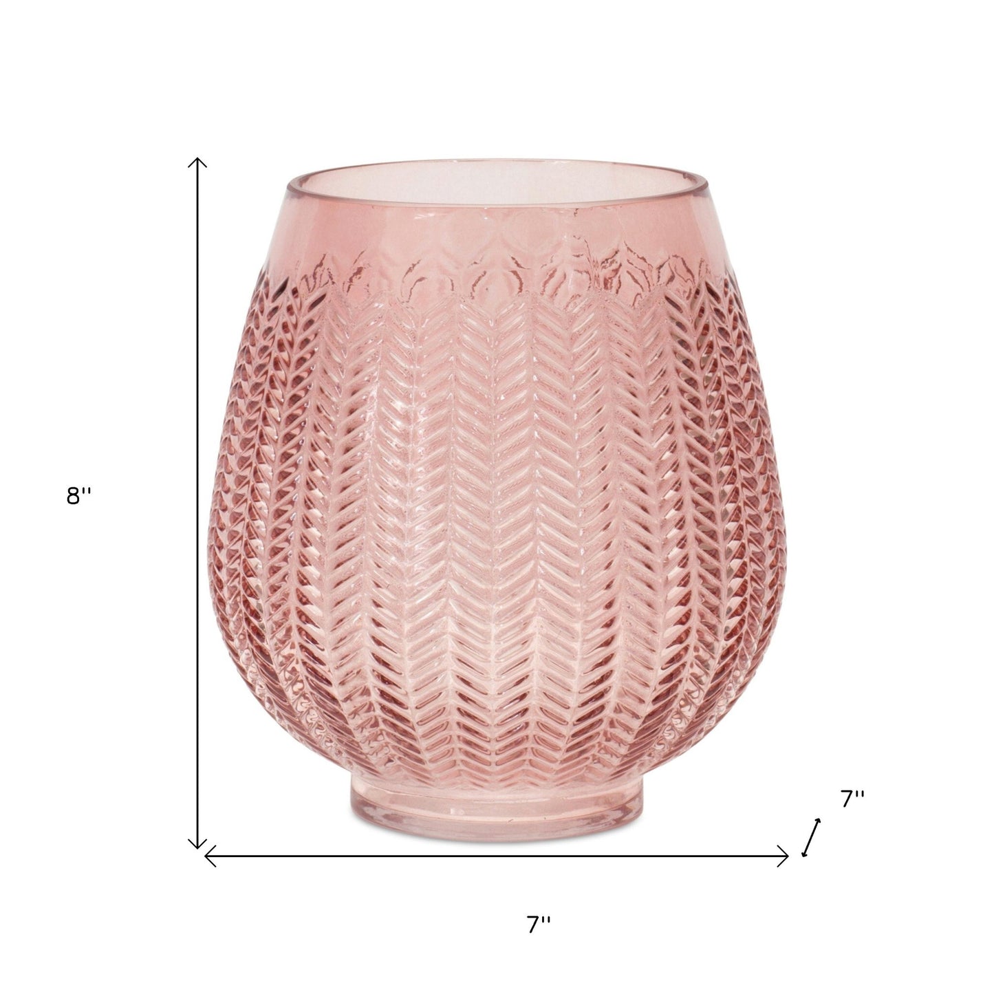 8 inch pink glass vase with textured leaf pattern full product view, vintage romantic table decor for home