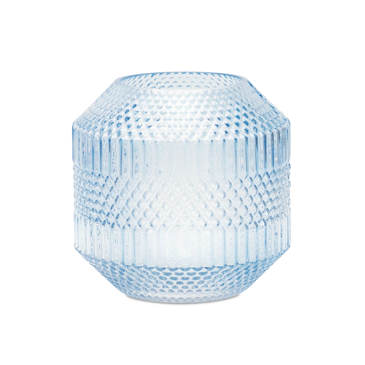 7-inch pale blue geometric cylinder glass vase, coastal modern table decor with ocean-inspired color
